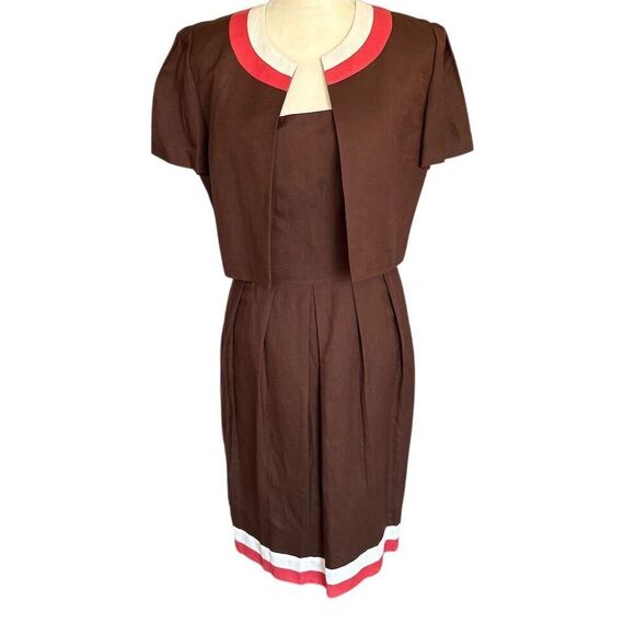 Jessica Howard Women's Brown 2-Piece Dress Set Size 8 Business Linen Blend - Picture 1 of 9